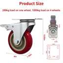 6 Pcs 4 Inch Heavy Duty Casters, (6 casters Load Capacity 3300 lbs) Lockable Swivel Bearing Caster with Brakes for Workbenches, Shelves, Carts, Etc.