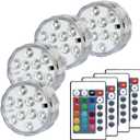 Submersible LED Lights with Remote, Color Changing Battery Powered Underwater LED Light Pucks for Pool Pond Camping Bucket Decoration (4 Packs) (2.8in 4P)