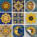 CHGCRAFT 36 Pcs 9 Styles Sun and Moon Patten Tile Sticker Stars Shapes Wall Tile Stickers Waterproof Self Adhesive Stick on Decals for Kitchen Bathroom Wall Art 44 Inch