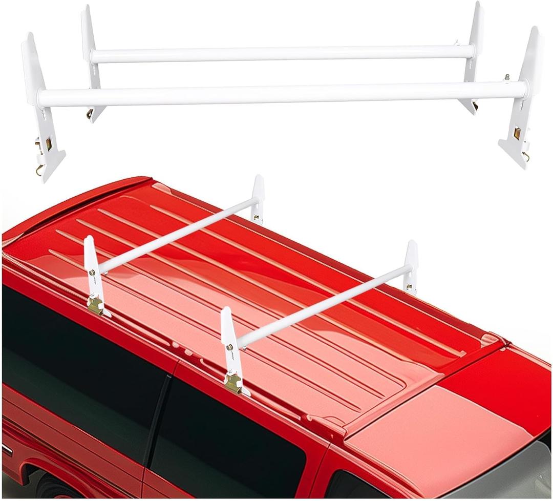 ECOTRIC Van Roof Ladder Rack 47"- 77" Adjustable Roof Rack 500LBS Capacity Compatible with Chevy Dodge Ford GMC Express