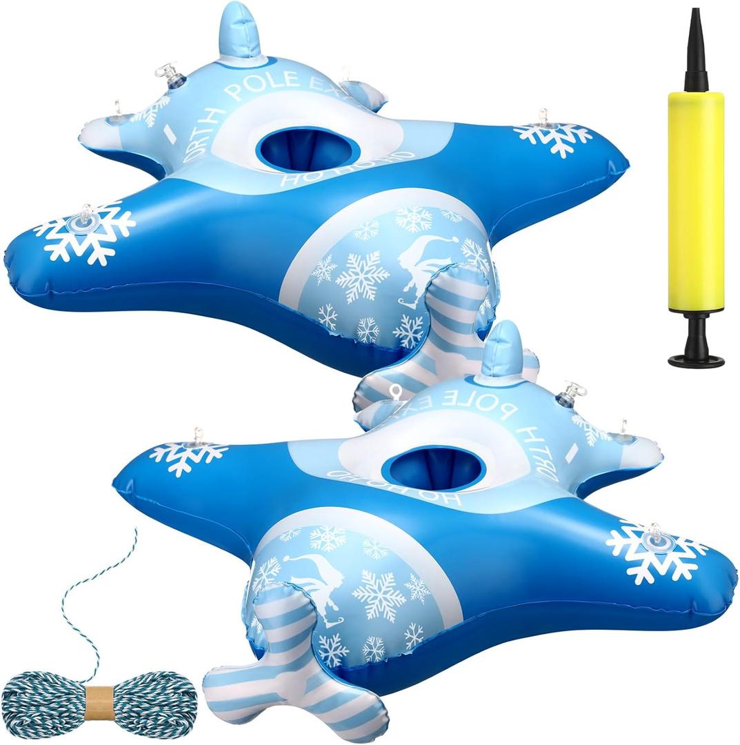 HyDren 2 Pcs Christmas Hanging Elf Ride Inflatable Airplane with Cotton Rope and Pump Easy to Install Elf Arrival Balloon Accessories Ideals Decorations(Blue and White)