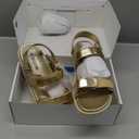 DREAM PAIRS Women's Comfortable Open Toe Flat Sandals Fashion One Band Summer Dessy Sandals (9, Gold-metallic)