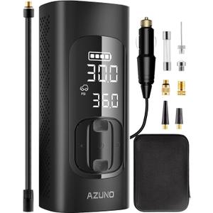 AZUNO Tire Inflator Portable Air Compressor, 3X Fast Inflation Portable Air Pump, Auto Shut-Off Tire Pump for All Cars Motorcycles & Bikes, with Presta and Schrader Valves, Accurate Pressure, 150PSI