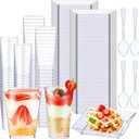 Nuogo 300 Pcs Mini Dessert Cups with Spoons 5.6 oz Square Plastic Dessert Cups 3 oz Round Shooter Containers 3.6 Inch Clear Plastic Plates Disposable Containers for Appetizers Parfait Pudding(Clear)