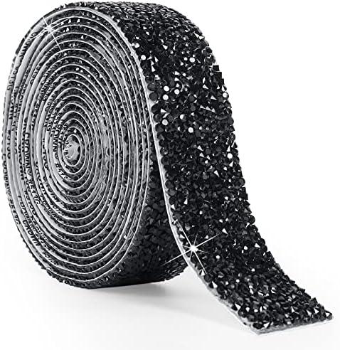 Tenn Well Self Adhesive Rhinestone Tape, 3 Yards x 30mm Resin Crystal Rhinestone Ribbon Decorative Bling Tape for Bathroom Mirror, Furniture, Wardrobe, Clothes, DIY Crafts, Halloween Decor (Black)