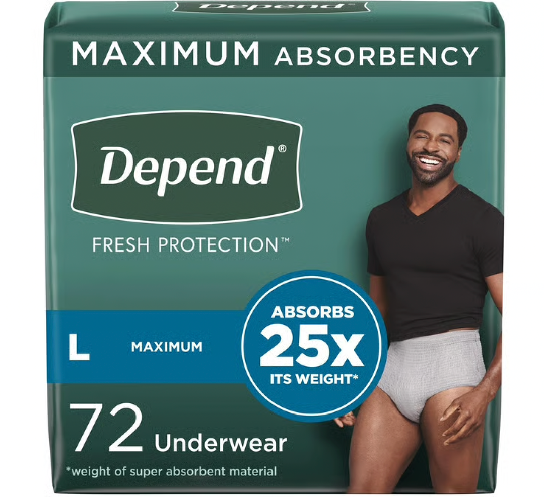 Depend Fresh Protection Adult Incontinence Underwear for Men, Disposable, Maximum, Large, Grey, 72 Count