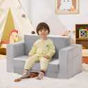 Kids Couch, 2-in-1 Toddler Chair Comfy 1-3 Years, Convertible Kids Chair, Toddler Couch That Fold Out, Kid Lounge Chairs for Boys and Girls Gifts, Kids Recliner, Double, Grey