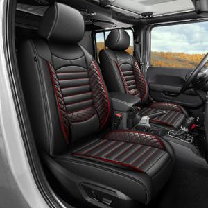 AOMSAZTO Seat Covers Full Set Fit for Jeep Gladiator 2020-2024 2025 2026 Car Seat Covers for Truck Leather Waterproof (Black&Red)