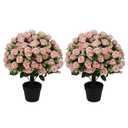 24" Artificial Potted Flowers, UV Resistant Faux Pink Roses for Outdoors