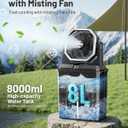 Allsion Rechargeable Misting Fan, 24000mAh Camping Misting Fan with 8L Water Bucket, 3-Speed Outdoor Cooling Fan with LED Lights, 120Oscillation for Camping, Backyard, Patio,Outdoor-Black