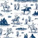Livelynine 17.5x276 Western Cowboy Peel and Stick Wallpaper Vintage Country Farmhouse Dark Blue and White Wall Paper for Bathroom Bedroom Wild West Cottage Core Cowgirl Mural Removable Contact Paper