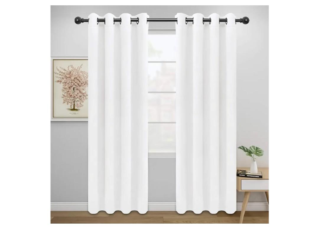 Easy-Going Curtains for Bedroom, Solid Thermal Insulated Grommet and Noise Reduction Window Drapes, Room Darkening Curtains for Living Room, 2 Panels (52x84 in,White)