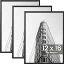 Fun Memories 12x16 Poster Frame for Photo, Posters & Art Prints, Horizontal or Vertical Wall Mounting Scratch-Proof Wall Gallery Photo Frame (Black, 3 Pack)