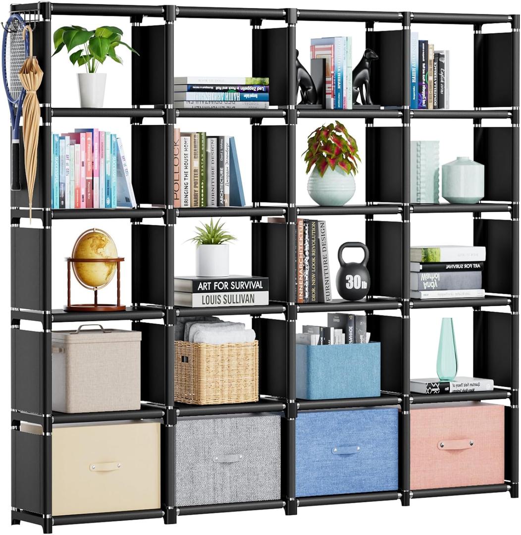 Mavivegue Book Shelf, 20 Cube Storage Organizer, DIY Bookcase, Metal Cube Bookshelf, Tall Book case for Bedroom, Living Room, Office, Closet Storage Organizer, Black Cubicle Storage Rack