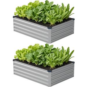 4x3x1 ft(2 Pack) Galvanized Raised Garden Bed,Outdoor Planter Box Metal Patio Kit Planting Bed for Vegetables Flowers and Succulents, Silver
