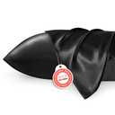 Bedsure Satin Pillowcase 2 Pack Similar to Silk Pillow Cases Standard Size, Pillow Case for Sleeping Women with Envelope Closure, Gifts for Women Men, Black, 20x26 Inches, 2pcs