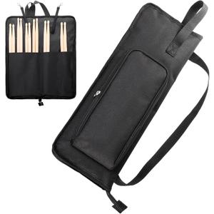 Suwimut Drumstick Bag with Crossbody Shoulder Strap, Drum Stick Bag with Large Capacity Anti-falling Pockets, Portable Hanging Drumstick Case with Metal Hooks for Drummers, Beginners in Band, Gig