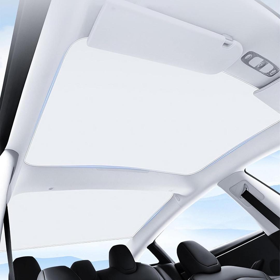 Sunshade for Tesla Model 3 2024-2026 Highland, Sunroof Heat Shield with UV Protection, Foldable Roof Sun Shade Accessories for Model 3 (Gray) - 12Pcs Clips