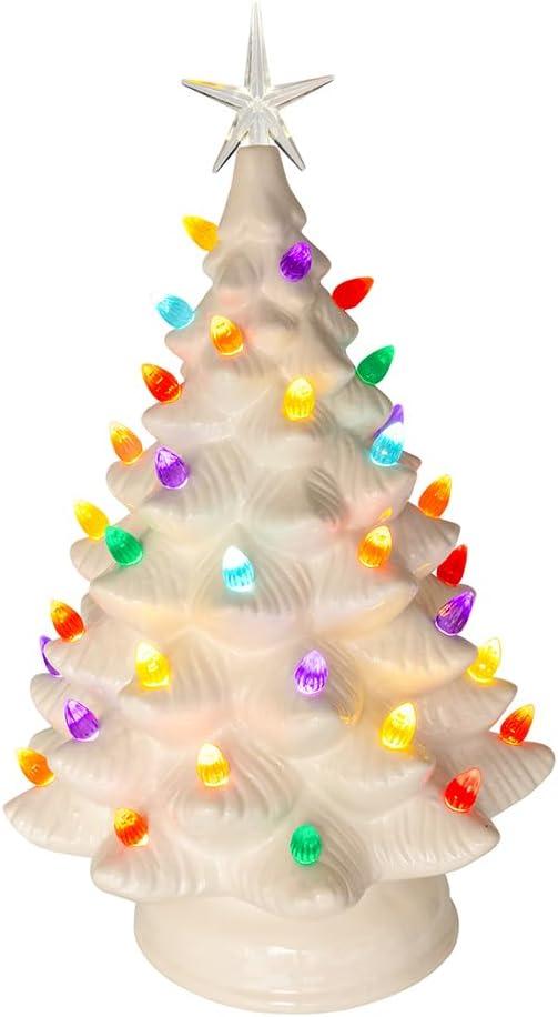 Kurt Adler 14" Battery Operated LED Lighted Ceramic White Tree Table Piece