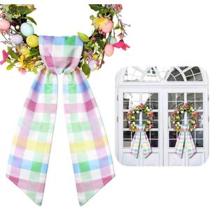 2 Pcs Easter Wreath Sash Spring Pastel Satin Sash for Front Door Holiday Pastel Yard Doorway Indoor Outdoor Party Decoration, 56" L x 4.5" W