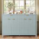 Merax Modern Wave-Pattern Sideboard Cabinet with 2 Drawers and 4 Doors, Buffet Cabinet, Aluminum Arc Handles, Scandinavian Style, Suitable for Entryway, Living Room, Foyer, Cyan