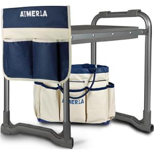 Foldable Garden Kneeler Seat Heavy Duty [Upgraded Widened Thick Kneeling Pad] Garden Stool with Large Garden Tool Bags with Pockets - Portable Garden Bench Gardening Gifts for Parents (K3-Blue)