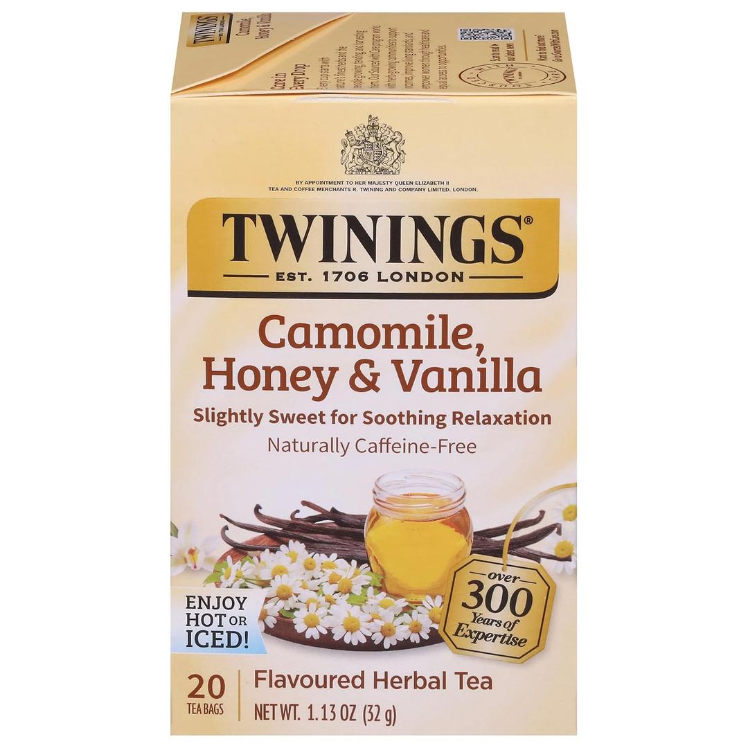 6 x Twinings Camomile, Honey & Vanilla Herbal Tea individually Wrapped Bags, 20 Count (Pack of 1), Naturally Caffeine-Free, Enjoy Hot or Iced, 20 Teabags (EXP 11/20/28)