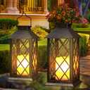 Otdair Solar Lanterns Outdoor Waterproof, 2 Pack 14" Solar Lantern with Glass Retro LED Flickering Flameless Candle,Lanterns Decorative Outdoor for Gift, Yard, Garden, Patio, Balcony,Porch, Party