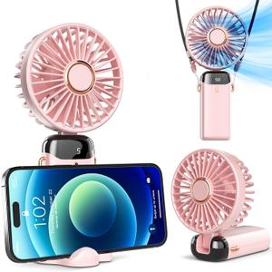Koonie Portable Handheld, Battery Operated with Base, 8 Hours, Digital Display, 5 Speeds, 90 Ajustable, Rechargeable Mini for Outdoor Indoor Pink