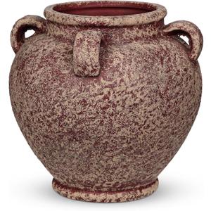 Rustic Ceramic Vase with Handles Antique-Style Red Farmhouse Pottery Decorative Urn for Table Centerpiece, Mantel, Shelf, or Entryway Home Decor, Color May Vary