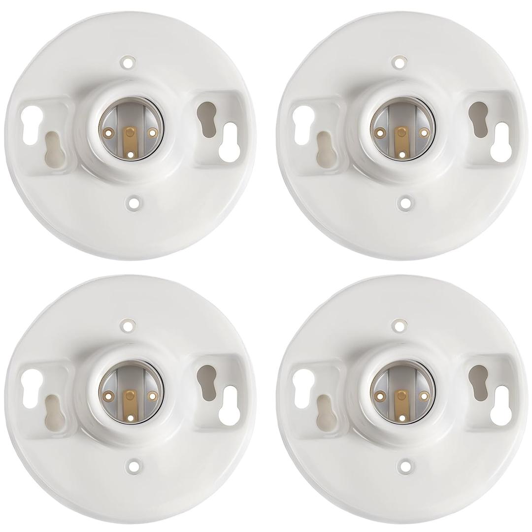 4 Pack Medium Base E26 Lamp Holder Socket Keyless Top Porcelain Light Bulb Socket for Installation on 3. 25 and 4 Junction Boxes Ceiling Light Fixture White Lampholder 660w 250v