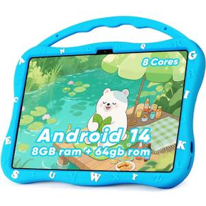 Kids Tablet, 10.1 inch Tablet for Kids 3-10, Educational Learning Toddler Tablet Android 14, 84+4 GB RAM+64GB ROM Storage, 5G WiFi, Baby Girl boy Present (Blue)