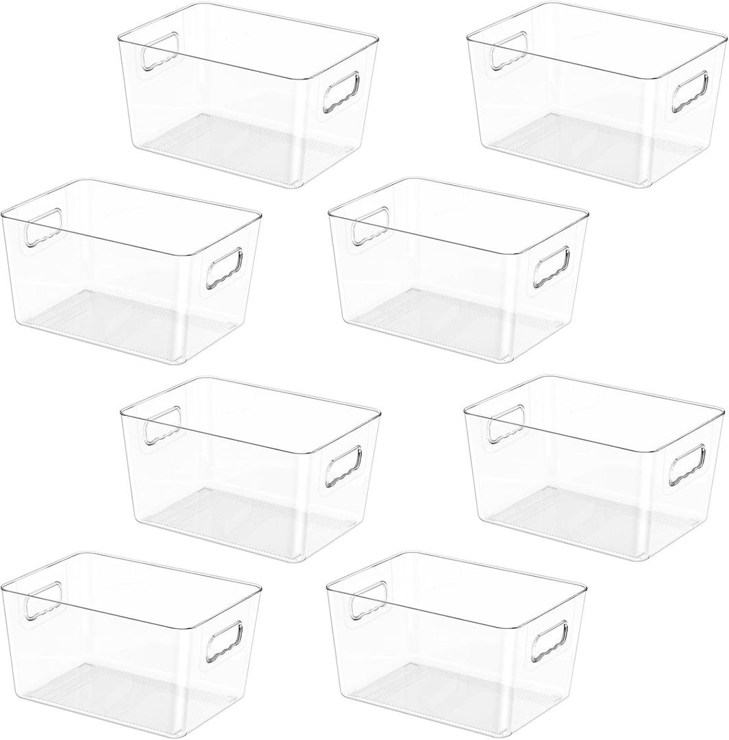 BALEINE Clear Plastic Storage Bins, Pantry Organization, BPA Free Stackable Refrigerator Organizers and Storage with Handles for Kitchen Fridge Cabinet Bathroom (8PK, 9.5x5.5x4.5)