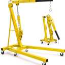 2-Ton Folding Engine Hoist Cherry Picker 4400 Lb Capacity Hydraulic Shop Crane with Telescoping Boom 6 Caster Wheels for Automotive Repair Garage Use Includes Hitch and Storage Stand Yellow