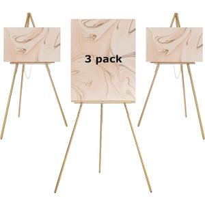 DJar Prelude Gold Wooden Easel Stand for Sign, Tripod Easel for Wedding Sign tand, Welcome Board, Poster, Picture, Canvas Art Easel Floor with Tray for Display & Painting (2 Pack)