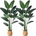 Artificial Bird of Paradise Plants 6 Ft Fake Tropical Palm Tree with 13 Trunks in Pot and Woven Seagrass Belly Basket Perfect Faux Plant for Home Indoor Outdoor Office Modern Decor Green 2Pcs (6ft)