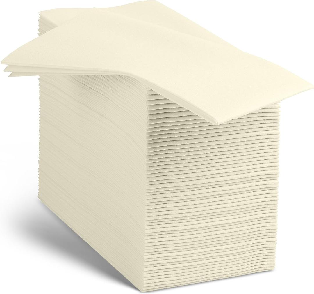 Linen-Feel Cream Paper Napkins - Decortive Cloth-Like Disposable Dinner Napkins - Soft And Absorbent Napkins for Thanksgiving, Party, Wedding, Bathroom Or Any Occasion. (Pack of 100)