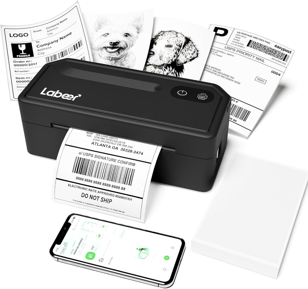Labeer Bluetooth Thermal Label Printer, 4x6 Wireless Label Printer for Shipping Packages, Small Business Office or Home, Compatible with Windows, Mac, Android, iOS, Shopify, Ebay, Etsy, UPS (Black)