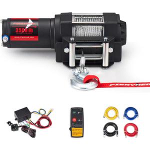 FieryRed ATV/UTV Winch- 12 V 3500LBS Electric Winch with Steel Cable, Wire and Wireless Remote Control, Roller Fairlead, IP67 Waterproof
