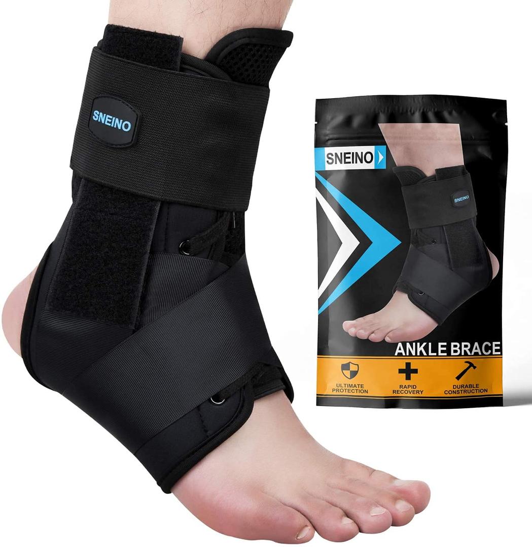 SNEINO Ankle Brace for Women & Men - Ankle Brace for Sprained Ankle, Ankle Support Brace for Achilles, Tendon, Sprain, Injury Recovery, Lace up Ankle Brace for Running, Basketball, Volleyball (Large) (Large (Pack of 1), Black)