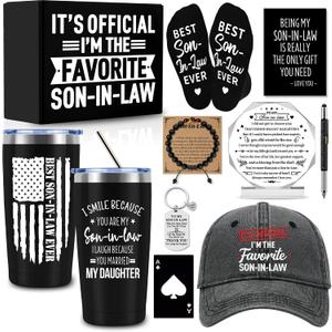 10 PCS Son In Law Gifts from Mother In Law Father In Law with 20 Oz Tumbler Cap Socks Acrylic Plaque Bracelet Pen, Christmas Birthday Anniversary Father's Day Valentines Day Gifts for Son In Law