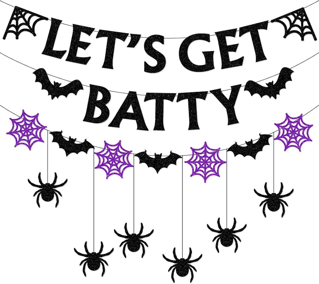 Halloween Black-Purple Spider-Web Party-Decorations Banner - 8pcs Paper Bats Spiders Hanging Swirls Streamers,Indoor Room Porch Wall Ceiling Garland, Baby Shower Birthday Supplies Decor Panduola