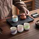 4-Oz Ceramic Espresso Cups Set - Multi-Color, Handle-Free Design for Home & Cafe | Dishwasher-Safe Stoneware Cups (Kiln turning green, 4)