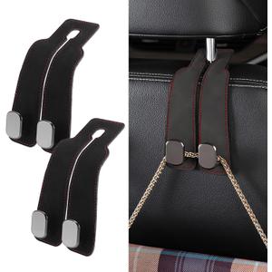 S SUNSBELL 2PCS Car Seat Back Double Hooks, Suede with Metal Car Seat Headrest Double Hooks, Mobile Phone Holder, Automotive Seat Back Organizers Car Headrest Support Hooks for Purses and Bags