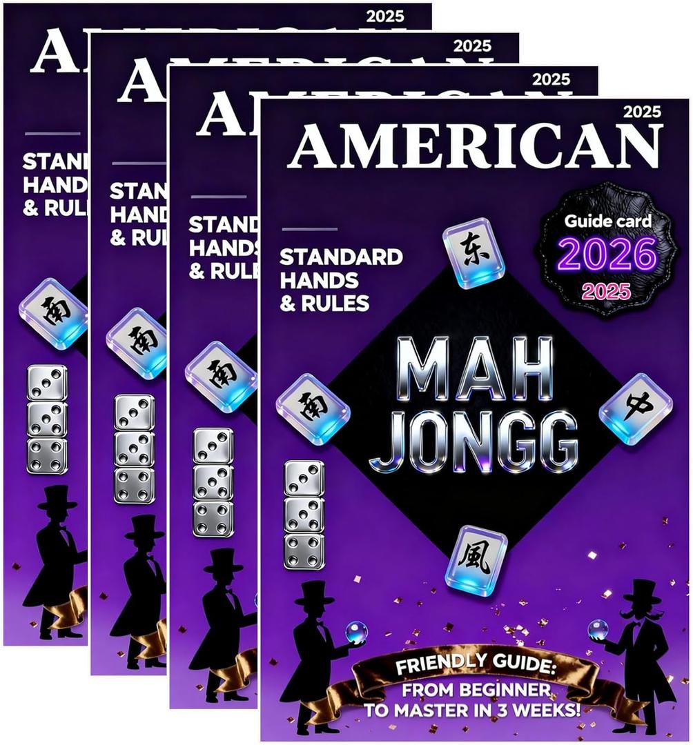 Mah Jongg 2026 2025 Card Reference Manual Pack of 4 - Friendly Guide for Beginner with Large Print, Standard Hands & Play Rules Winning Hands, Game Flow & Special Tiles Usage for Veterans