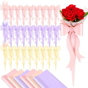 Zhanmai 69 Pcs Flower Bag Accessories 30 Pcs Single Flower Sleeve Bulk with 38 Sheet Wrapping Paper Big Bouquet Box for Valentines Mother's Day Wedding Arrangement(Pink, Yellow, Purple)