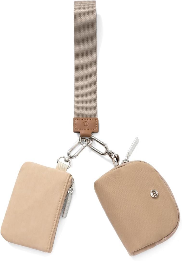 Mum's memory Mini Zip Around Wristlet Wallet for Women Dual Pouch Wristlet Portable keychain wallet Coin Purse Mini Women Coin Pocket (Khaki+brown)