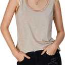 SOLY HUX Tank Top for Women Scoop Neck Sleeveless Contrast Metallic Summer Tops (Beige, M)