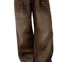 HUNGSON Mens Baggy Jeans for Men Women Y2k Skater Vintage Plain Pants Casual Wide Leg Jeans Loose Fit Denim Jeans (Small, Brown)