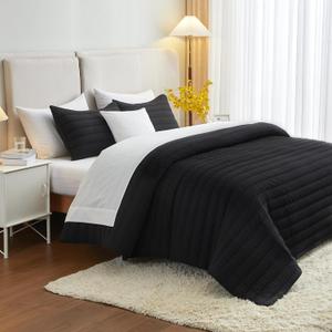 Black King Size Quilt Bedding Set, Reversible Lightweight Bed Spreads Oversized King Quilted Bedspread for All Seasons, Soft Washable, 3 Pieces, 1 Quilt (108x96 in) & 2 Pillow Shams (20x36 in)